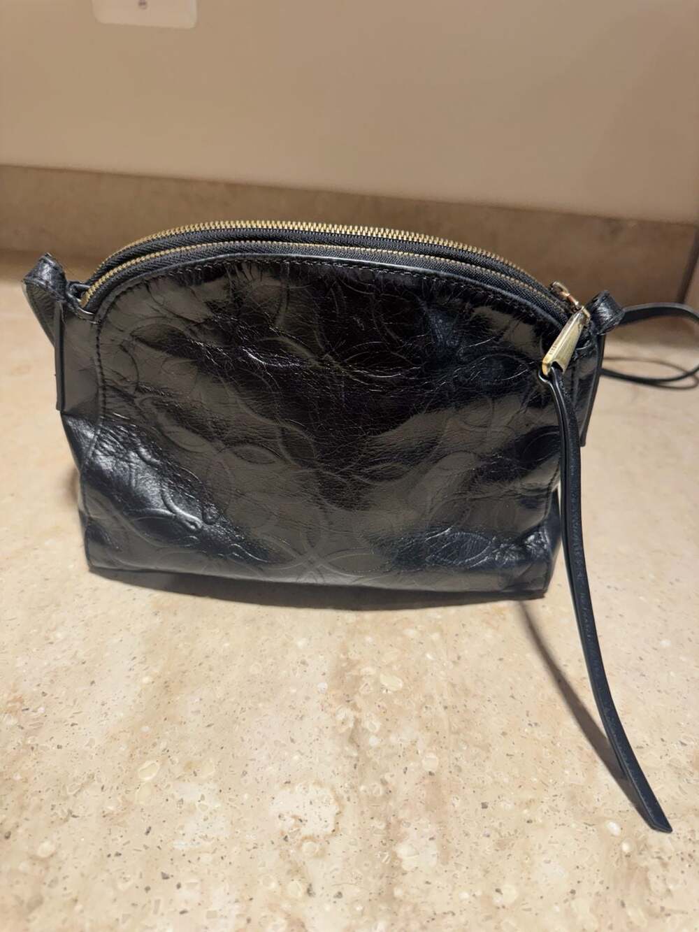 Hobo Black Embossed Leather Crossbody Bag